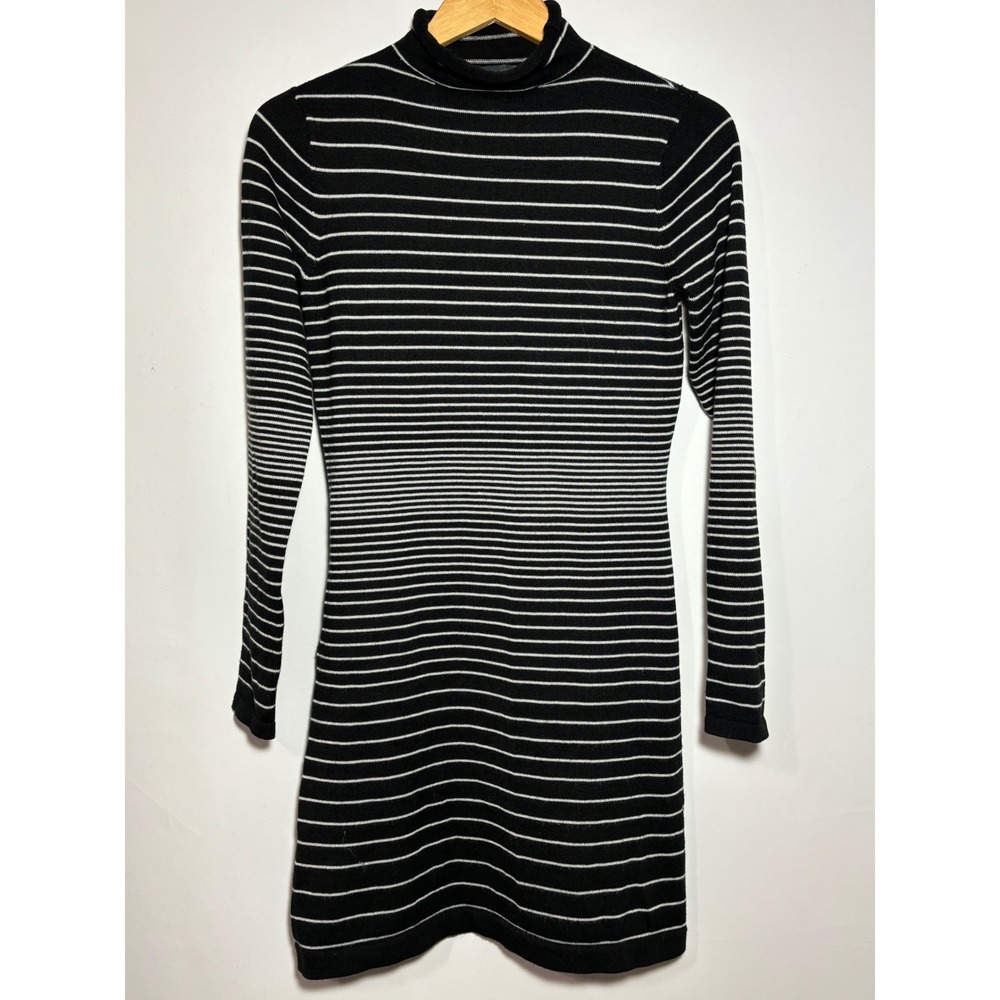 Title Nine Sweater Dress Women XS Black White Striped Mock Neck Long Sleeve Mini